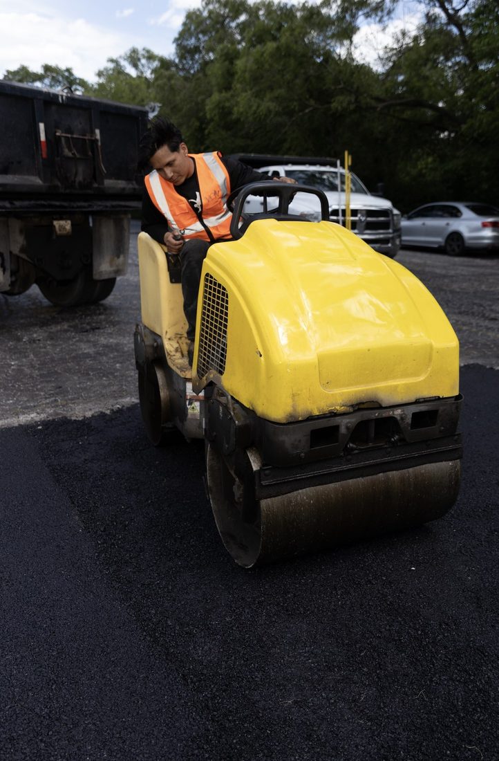 A V.O.V trainee operating an asphalt roller