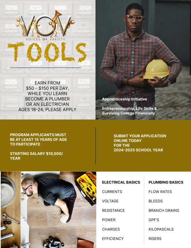 V.O.V TOOLS flyer - earn while you learn plumbing and electrical