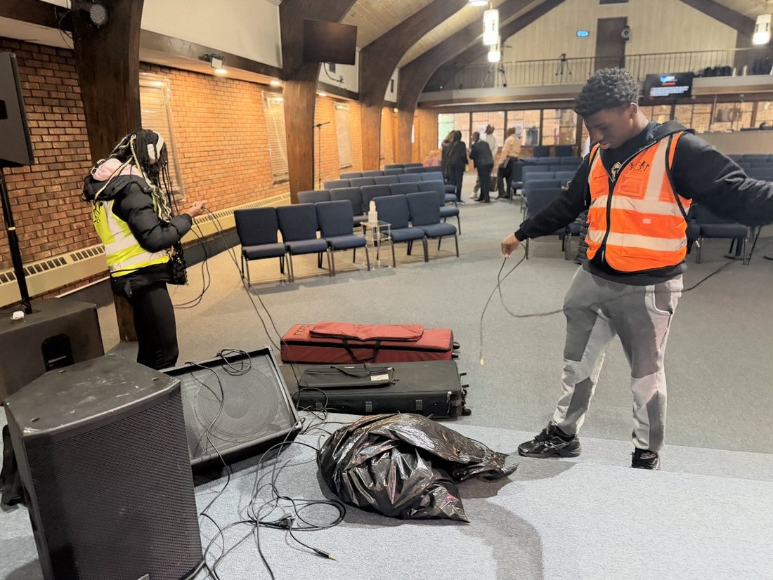 The V.O.V sound crew packing equipment after an event