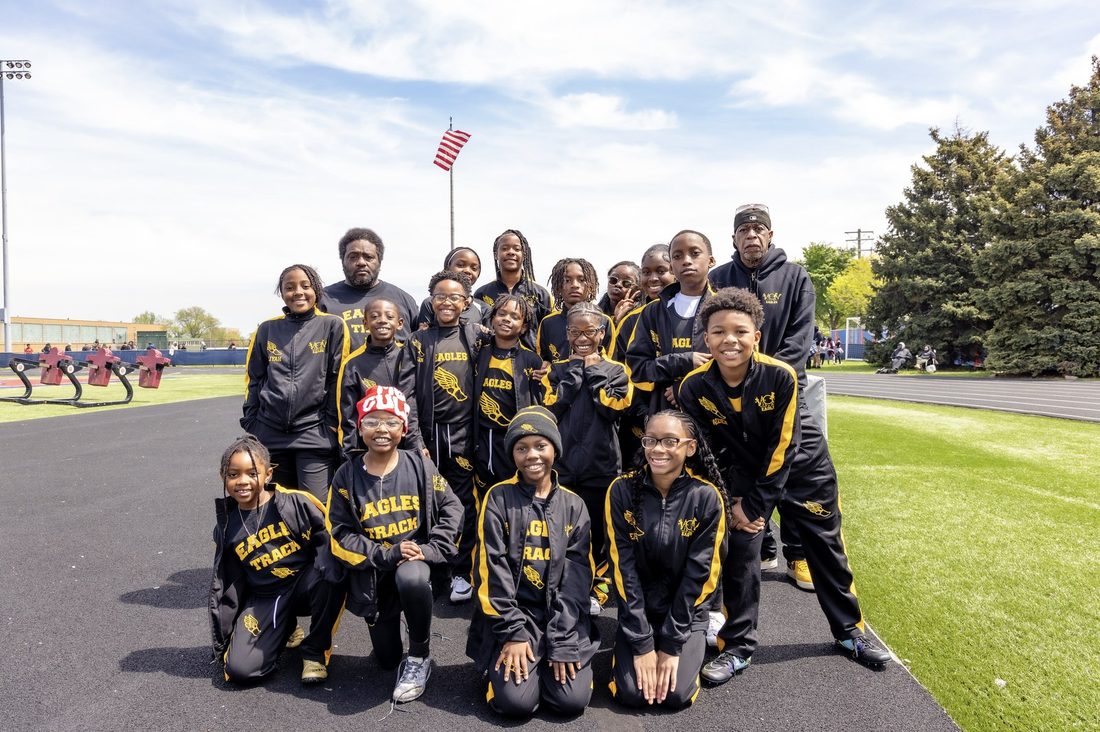 The V.O.V Eagles track team at a meet