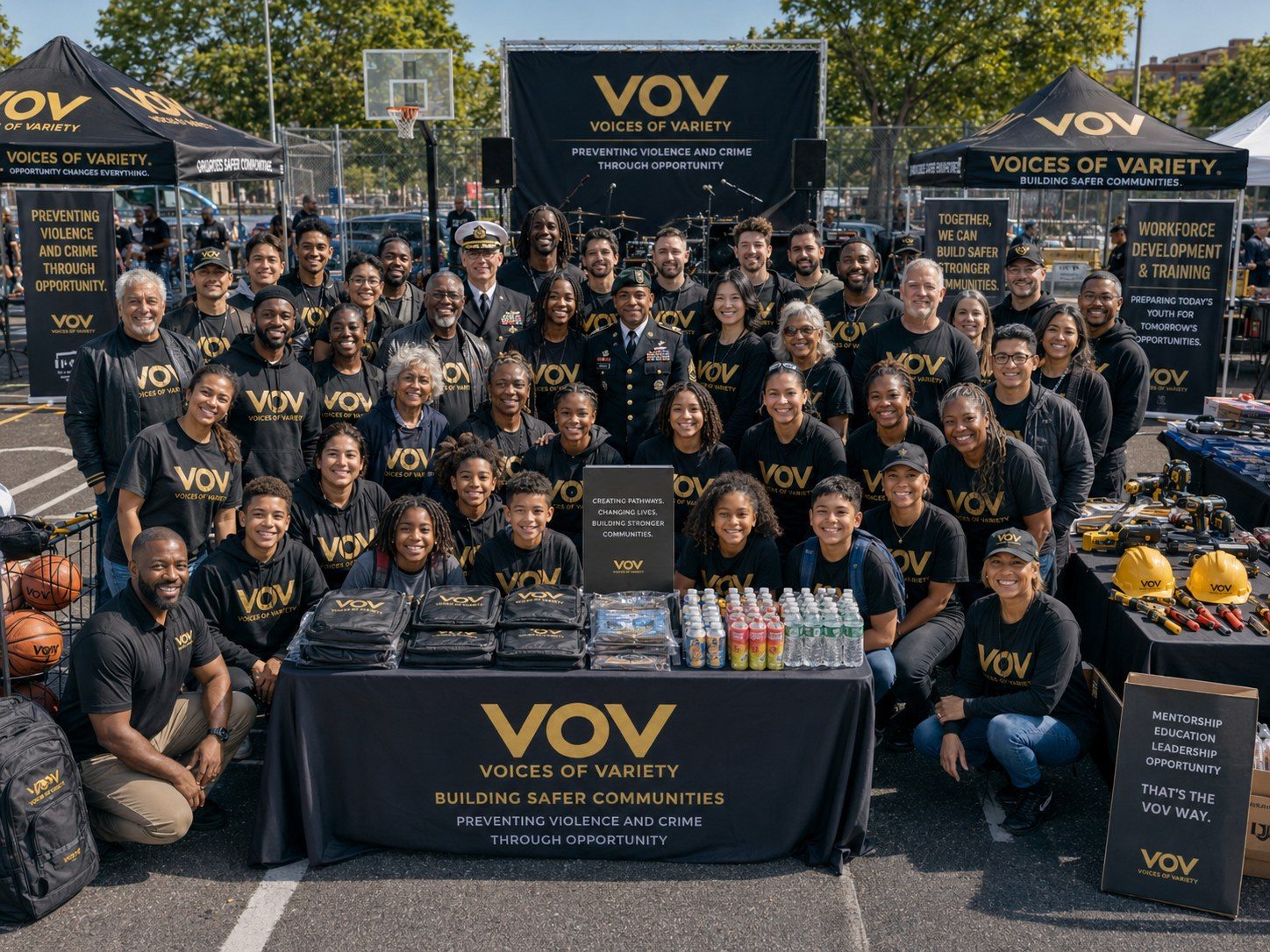 The V.O.V volunteer family in matching shirts